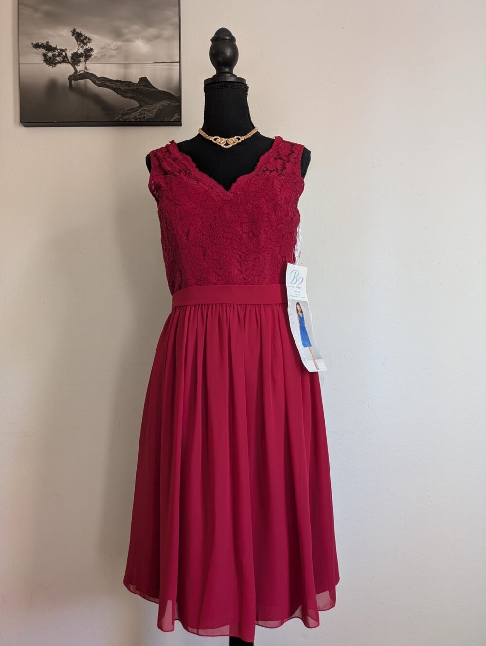 NWT Jasmine B2 Bridesmaid Dress - Style B163058 - Red Lace & Chiffon - Size 10